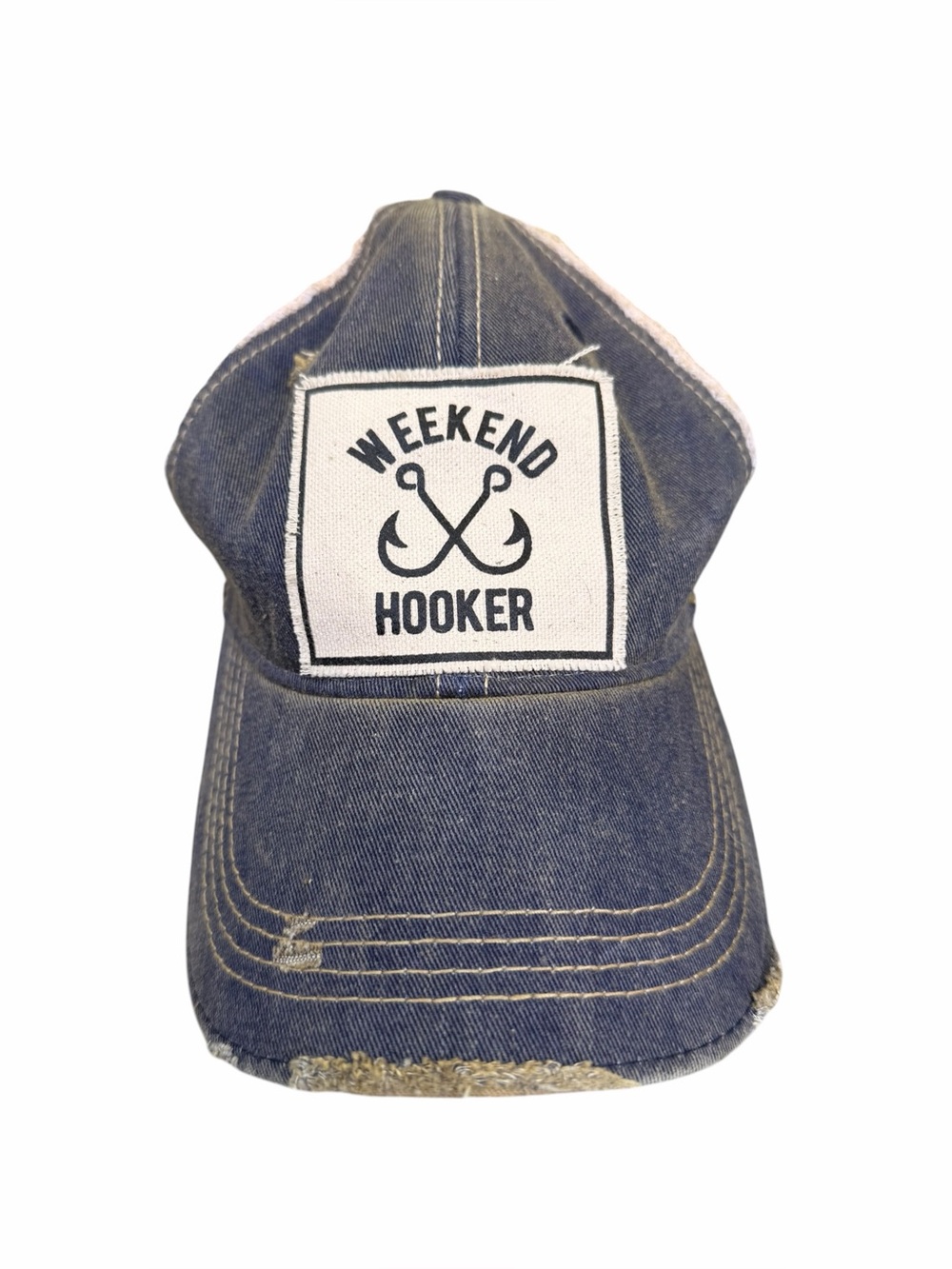 Weekend Hooker Navy Blue Tan Mesh Trucker Cap Hat New with tags Funny Fishing